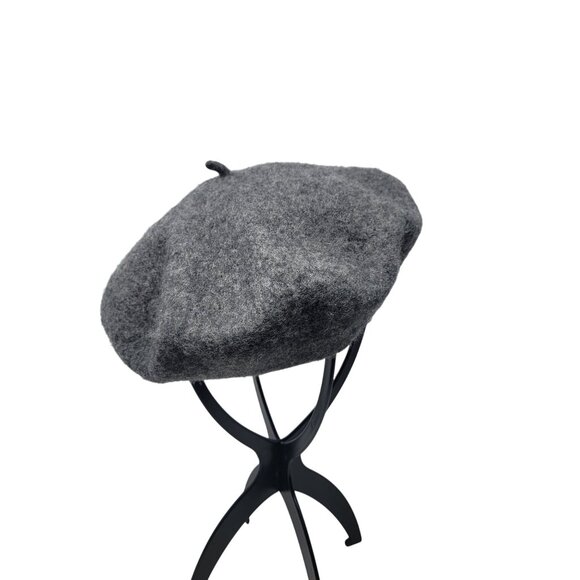 Unisex Classic Heather Gray Wool Beret Hat French-Chic Artsy Dark Academia - Picture 8 of 8
